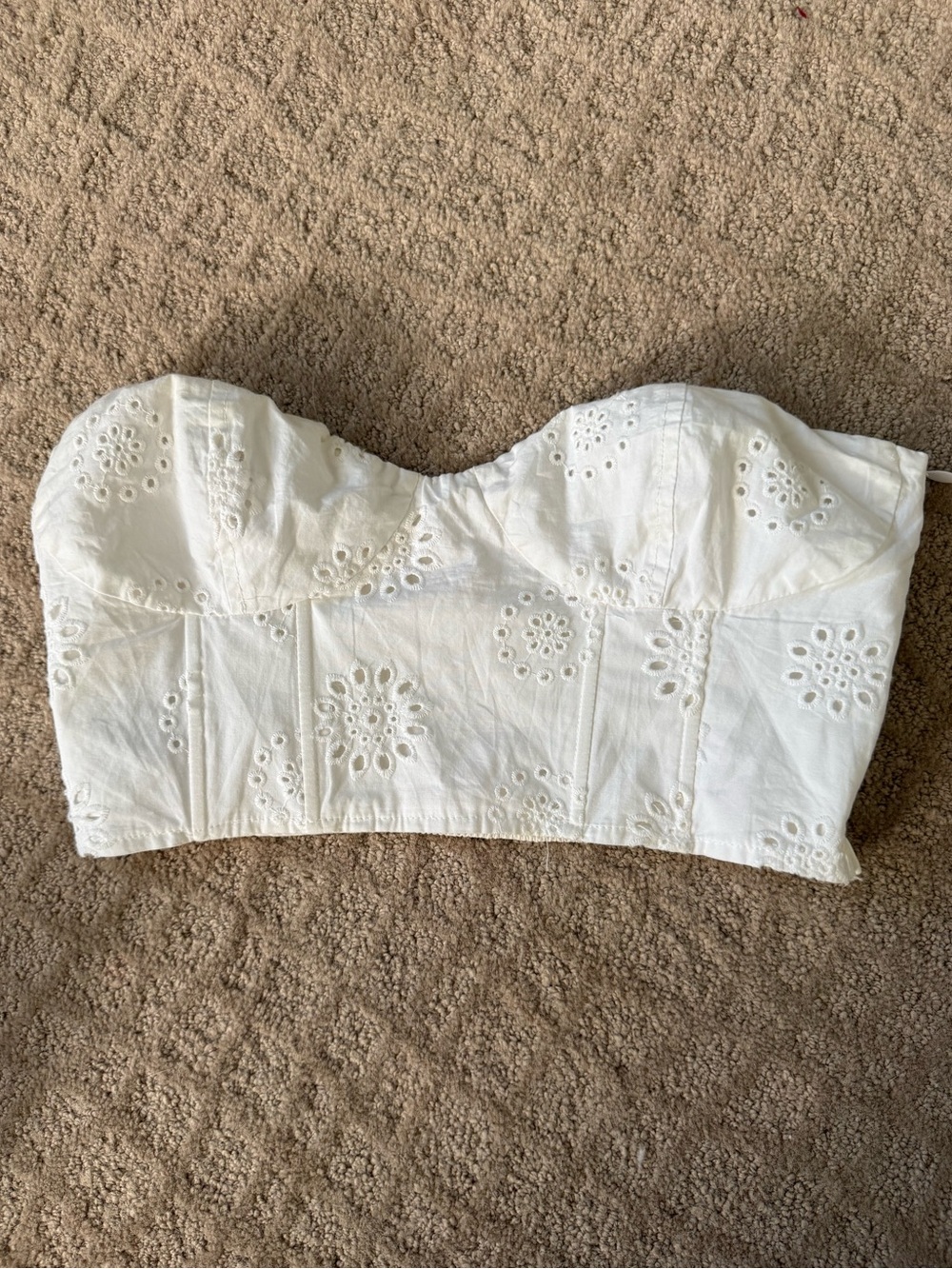 H&M White Eyelet Strapless Bustier Crop Top